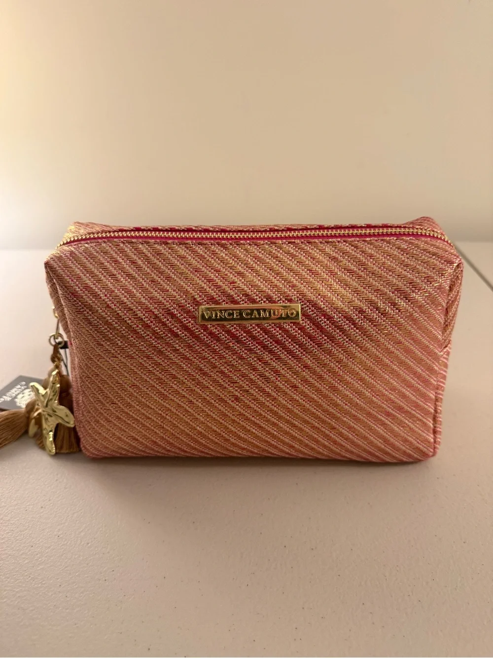 Vince Camuto Cosmetic Bag w/ Starfish and Tasseled Zipper in Pink/Gold - *NWT*